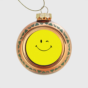 Стеклянный ёлочный шар с принтом Смайл в Белгороде, Стекло | Диаметр: 80 мм | emoji | smile | жёлтый | смайл | смайлик | улыбка | эмодзи | эмоции