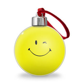 Ёлочный шар с принтом Смайл в Белгороде, Пластик | Диаметр: 77 мм | Тематика изображения на принте: emoji | smile | жёлтый | смайл | смайлик | улыбка | эмодзи | эмоции