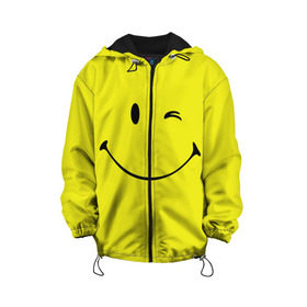 Детская куртка 3D с принтом Смайл в Белгороде, 100% полиэстер | застежка — молния, подол и капюшон оформлены резинкой с фиксаторами, по бокам — два кармана без застежек, один потайной карман на груди, плотность верхнего слоя — 90 г/м2; плотность флисового подклада — 260 г/м2 | emoji | smile | жёлтый | смайл | смайлик | улыбка | эмодзи | эмоции