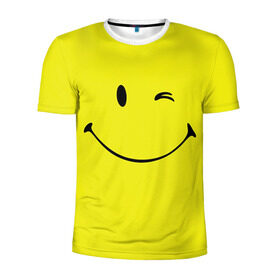Мужская футболка 3D спортивная с принтом Смайл в Белгороде, 100% полиэстер с улучшенными характеристиками | приталенный силуэт, круглая горловина, широкие плечи, сужается к линии бедра | emoji | smile | жёлтый | смайл | смайлик | улыбка | эмодзи | эмоции