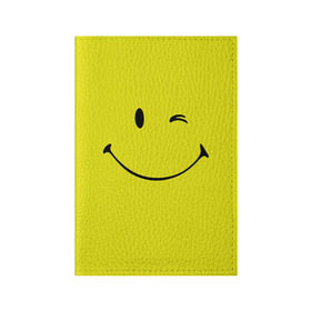 Обложка для паспорта матовая кожа с принтом Смайл в Белгороде, натуральная матовая кожа | размер 19,3 х 13,7 см; прозрачные пластиковые крепления | Тематика изображения на принте: emoji | smile | жёлтый | смайл | смайлик | улыбка | эмодзи | эмоции