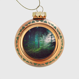 Стеклянный ёлочный шар с принтом Таинственный лес в Белгороде, Стекло | Диаметр: 80 мм | деревья | зелень | на макете изображен таинственный зеленый леслес