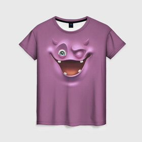 Женская футболка 3D с принтом Пластилиновый смайл в Белгороде, 100% полиэфир ( синтетическое хлопкоподобное полотно) | прямой крой, круглый вырез горловины, длина до линии бедер | глаза | мульт | рожица | рот | смайл | улыбка