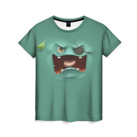 Женская футболка 3D с принтом Пластилиновый смайл в Белгороде, 100% полиэфир ( синтетическое хлопкоподобное полотно) | прямой крой, круглый вырез горловины, длина до линии бедер | глаза | зелёный | мульт | рожица | рот | смайл | улыбка