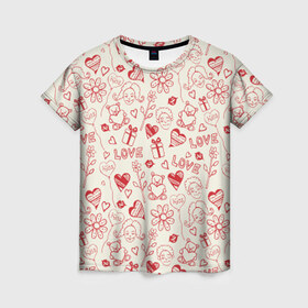 Женская футболка 3D с принтом Любовь в Белгороде, 100% полиэфир ( синтетическое хлопкоподобное полотно) | прямой крой, круглый вырез горловины, длина до линии бедер | love | игрушки | любовь | мишка | ромашки | сердце | цветы | шарики