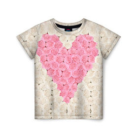 Детская футболка 3D с принтом Сердце из роз в Белгороде, 100% гипоаллергенный полиэфир | прямой крой, круглый вырез горловины, длина до линии бедер, чуть спущенное плечо, ткань немного тянется | 14 февраля | love | love is | валентин | влюбленный | день святого валентина | любовь | милый | розы | святой | сердечко | сердце