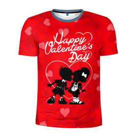 Мужская футболка 3D спортивная с принтом Valentine`s Day в Белгороде, 100% полиэстер с улучшенными характеристиками | приталенный силуэт, круглая горловина, широкие плечи, сужается к линии бедра | valentines day | любовь | поцелуй | сердца