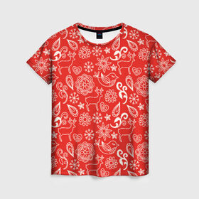 Женская футболка 3D с принтом Новогодний микс в Белгороде, 100% полиэфир ( синтетическое хлопкоподобное полотно) | прямой крой, круглый вырез горловины, длина до линии бедер | новый год | олени | снежинки | текстуры
