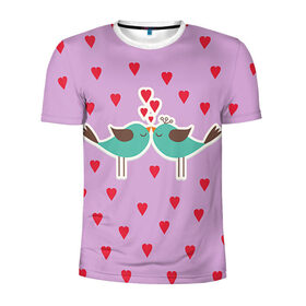 Мужская футболка 3D спортивная с принтом Птички в Белгороде, 100% полиэстер с улучшенными характеристиками | приталенный силуэт, круглая горловина, широкие плечи, сужается к линии бедра | Тематика изображения на принте: 14 февраля | love | валентин | влюбленные | любовь | птички | сердечко | сердце