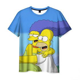 Мужская футболка 3D с принтом Гомер и Мардж в Белгороде, 100% полиэфир | прямой крой, круглый вырез горловины, длина до линии бедер | гомер