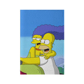 Обложка для паспорта матовая кожа с принтом Гомер и Мардж в Белгороде, натуральная матовая кожа | размер 19,3 х 13,7 см; прозрачные пластиковые крепления | Тематика изображения на принте: гомер