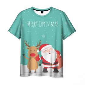 Мужская футболка 3D с принтом Merry Christmas в Белгороде, 100% полиэфир | прямой крой, круглый вырез горловины, длина до линии бедер | merry christmas | дед мороз | новый год | рождество