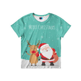 Детская футболка 3D с принтом Merry Christmas в Белгороде, 100% гипоаллергенный полиэфир | прямой крой, круглый вырез горловины, длина до линии бедер, чуть спущенное плечо, ткань немного тянется | merry christmas | дед мороз | новый год | рождество