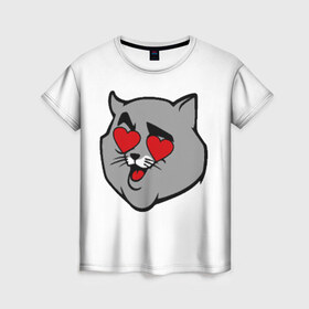 Женская футболка 3D с принтом Влюбленный кот в Белгороде, 100% полиэфир ( синтетическое хлопкоподобное полотно) | прямой крой, круглый вырез горловины, длина до линии бедер | 14 февраля | валентин | кот | любовь | март