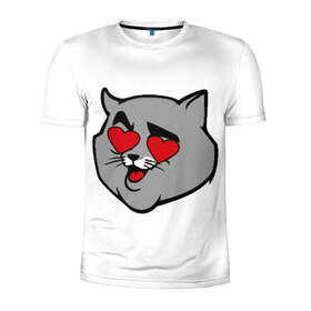Мужская футболка 3D спортивная с принтом Влюбленный кот в Белгороде, 100% полиэстер с улучшенными характеристиками | приталенный силуэт, круглая горловина, широкие плечи, сужается к линии бедра | 14 февраля | валентин | кот | любовь | март