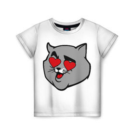Детская футболка 3D с принтом Влюбленный кот в Белгороде, 100% гипоаллергенный полиэфир | прямой крой, круглый вырез горловины, длина до линии бедер, чуть спущенное плечо, ткань немного тянется | 14 февраля | валентин | кот | любовь | март