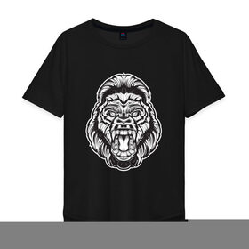 Мужская футболка хлопок Oversize с принтом Голова гориллы в Белгороде, 100% хлопок | свободный крой, круглый ворот, “спинка” длиннее передней части | 