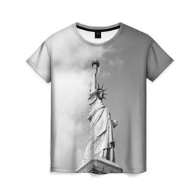 Женская футболка 3D с принтом Статуя Свободы в Белгороде, 100% полиэфир ( синтетическое хлопкоподобное полотно) | прямой крой, круглый вырез горловины, длина до линии бедер | америка | нью йорк | статуя свободы | сша | штаты