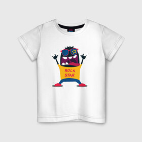 Детская футболка хлопок с принтом Монстр Rock star в Белгороде, 100% хлопок | круглый вырез горловины, полуприлегающий силуэт, длина до линии бедер | rock | звезда | монстр | монстр rock starstar | рок