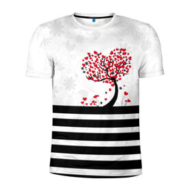 Мужская футболка 3D спортивная с принтом Сердца в Белгороде, 100% полиэстер с улучшенными характеристиками | приталенный силуэт, круглая горловина, широкие плечи, сужается к линии бедра | весна | дерево | любовь | сердца | цветут | цветы