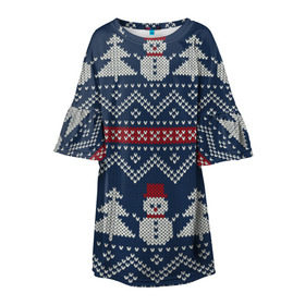 Детское платье 3D с принтом бабушкин свитер в Белгороде, 100% полиэстер | прямой силуэт, чуть расширенный к низу. Круглая горловина, на рукавах — воланы | 