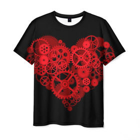 Мужская футболка 3D с принтом Механическое сердце в Белгороде, 100% полиэфир | прямой крой, круглый вырез горловины, длина до линии бедер | контраст | любовь | механическое | сердце | шестеренки