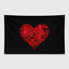 Флаг-баннер с принтом Механическое сердце в Белгороде, 100% полиэстер | размер 67 х 109 см, плотность ткани — 95 г/м2; по краям флага есть четыре люверса для крепления | контраст | любовь | механическое | сердце | шестеренки