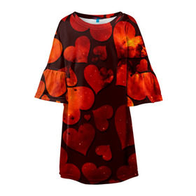 Детское платье 3D с принтом Космические сердечки в Белгороде, 100% полиэстер | прямой силуэт, чуть расширенный к низу. Круглая горловина, на рукавах — воланы | 14 февраля | день влюбленных | сердце