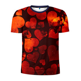 Мужская футболка 3D спортивная с принтом Космические сердечки в Белгороде, 100% полиэстер с улучшенными характеристиками | приталенный силуэт, круглая горловина, широкие плечи, сужается к линии бедра | 14 февраля | день влюбленных | сердце