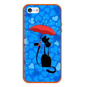 Чехол силиконовый для Телефон Apple iPhone 5/5S с принтом Под зонтом в Белгороде, Силикон | Область печати: задняя сторона чехла, без боковых панелей | дождь | кот | кошка | любовь | под зонтом | сердца