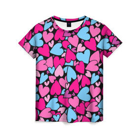 Женская футболка 3D с принтом Сердца в Белгороде, 100% полиэфир ( синтетическое хлопкоподобное полотно) | прямой крой, круглый вырез горловины, длина до линии бедер | любовь | орнамент | сердца