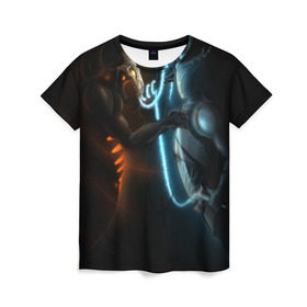 Женская футболка 3D с принтом Razor and shadow fiend в Белгороде, 100% полиэфир ( синтетическое хлопкоподобное полотно) | прямой крой, круглый вырез горловины, длина до линии бедер | dota 2 | razor | shadow fiend | дота 2