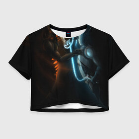 Женская футболка 3D укороченная с принтом Razor and shadow fiend в Белгороде, 100% полиэстер | круглая горловина, длина футболки до линии талии, рукава с отворотами | dota 2 | razor | shadow fiend | дота 2