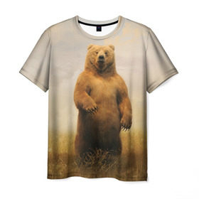 Мужская футболка 3D с принтом Медведь в поле в Белгороде, 100% полиэфир | прямой крой, круглый вырез горловины, длина до линии бедер | bear | медведь | одуванчики | русский медведь в чистом русском поле мечта патриотаполе | сено