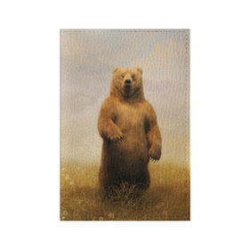 Обложка для паспорта матовая кожа с принтом Медведь в поле в Белгороде, натуральная матовая кожа | размер 19,3 х 13,7 см; прозрачные пластиковые крепления | Тематика изображения на принте: bear | медведь | одуванчики | русский медведь в чистом русском поле мечта патриотаполе | сено