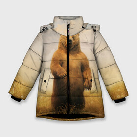 Зимняя куртка для девочек 3D с принтом Медведь в поле в Белгороде, ткань верха — 100% полиэстер; подклад — 100% полиэстер, утеплитель — 100% полиэстер. | длина ниже бедра, удлиненная спинка, воротник стойка и отстегивающийся капюшон. Есть боковые карманы с листочкой на кнопках, утяжки по низу изделия и внутренний карман на молнии. 

Предусмотрены светоотражающий принт на спинке, радужный светоотражающий элемент на пуллере молнии и на резинке для утяжки. | bear | медведь | одуванчики | русский медведь в чистом русском поле мечта патриотаполе | сено