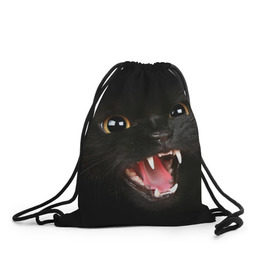 Рюкзак-мешок 3D с принтом Черный кот в Белгороде, 100% полиэстер | плотность ткани — 200 г/м2, размер — 35 х 45 см; лямки — толстые шнурки, застежка на шнуровке, без карманов и подкладки | глаза | клыки | хищник | черный кон