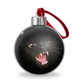 Ёлочный шар с принтом Черный кот в Белгороде, Пластик | Диаметр: 77 мм | Тематика изображения на принте: глаза | клыки | хищник | черный кон
