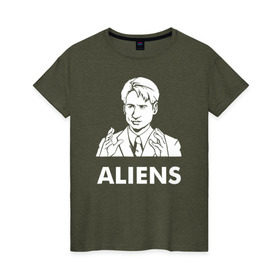 Женская футболка хлопок с принтом Aliens в Белгороде, 100% хлопок | прямой крой, круглый вырез горловины, длина до линии бедер, слегка спущенное плечо | fox | mulder | the x files | малдер | фокс