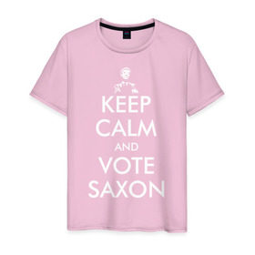 Мужская футболка хлопок с принтом Keep Calm and Vote Saxon в Белгороде, 100% хлопок | прямой крой, круглый вырез горловины, длина до линии бедер, слегка спущенное плечо. | Тематика изображения на принте: and | bad | calm | doctor | keep | make | saxon | souffles | tardis | tennant | vote | who | wolf | доктор | кто | смит | тардис | теннант