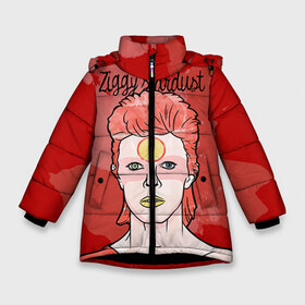 Зимняя куртка для девочек 3D с принтом Ziggy Stardust в Белгороде, ткань верха — 100% полиэстер; подклад — 100% полиэстер, утеплитель — 100% полиэстер. | длина ниже бедра, удлиненная спинка, воротник стойка и отстегивающийся капюшон. Есть боковые карманы с листочкой на кнопках, утяжки по низу изделия и внутренний карман на молнии. 

Предусмотрены светоотражающий принт на спинке, радужный светоотражающий элемент на пуллере молнии и на резинке для утяжки. | bowie | david | ziggy stardust | боуи | дэвид | музыкант | певец | рок
