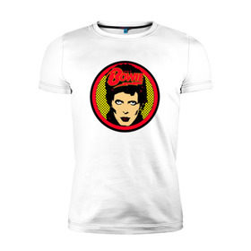 Мужская футболка премиум с принтом Bowie art в Белгороде, 92% хлопок, 8% лайкра | приталенный силуэт, круглый вырез ворота, длина до линии бедра, короткий рукав | Тематика изображения на принте: bowie | david | боуи | дэвид | музыкант | певец | рок