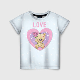 Детская футболка 3D с принтом Мишка love в Белгороде, 100% гипоаллергенный полиэфир | прямой крой, круглый вырез горловины, длина до линии бедер, чуть спущенное плечо, ткань немного тянется | 14 февраля | love | влюбленный | день святого валентина | любовь | милый | мишка | романтика | сердце
