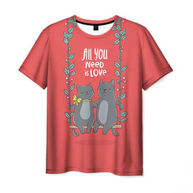 Мужская футболка 3D с принтом Кисули Love в Белгороде, 100% полиэфир | прямой крой, круглый вырез горловины, длина до линии бедер | 14 февраля | love | влюбленный | день святого валентина | котики | любовь | милый | романтика | сердце