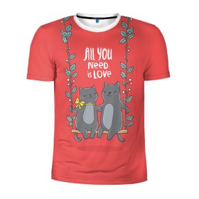 Мужская футболка 3D спортивная с принтом Кисули Love в Белгороде, 100% полиэстер с улучшенными характеристиками | приталенный силуэт, круглая горловина, широкие плечи, сужается к линии бедра | 14 февраля | love | влюбленный | день святого валентина | котики | любовь | милый | романтика | сердце