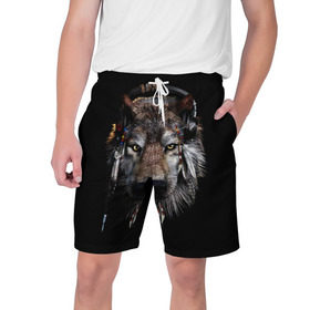 Мужские шорты 3D с принтом Волк в Белгороде,  полиэстер 100% | прямой крой, два кармана без застежек по бокам. Мягкая трикотажная резинка на поясе, внутри которой широкие завязки. Длина чуть выше колен | волк