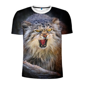 Мужская футболка 3D спортивная с принтом Дикий кот в Белгороде, 100% полиэстер с улучшенными характеристиками | приталенный силуэт, круглая горловина, широкие плечи, сужается к линии бедра | дикий | животное | кот | котэ | кошка