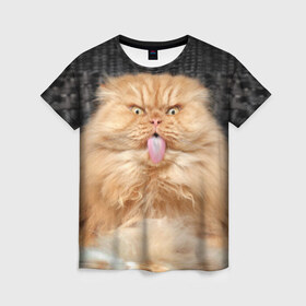 Женская футболка 3D с принтом Кот в Белгороде, 100% полиэфир ( синтетическое хлопкоподобное полотно) | прямой крой, круглый вырез горловины, длина до линии бедер | домашняя | животное | кот | котэ | кошка