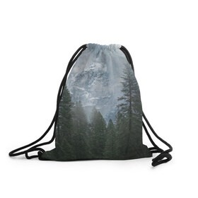 Рюкзак-мешок 3D с принтом лес в Белгороде, 100% полиэстер | плотность ткани — 200 г/м2, размер — 35 х 45 см; лямки — толстые шнурки, застежка на шнуровке, без карманов и подкладки | лес | мгла | мрачность | темнота | туман