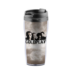 Термокружка-непроливайка с принтом Coldplay в Белгороде, внутренняя часть — пищевой пластик, наружная часть — прозрачный пластик, между ними — полиграфическая вставка с рисунком | объем — 350 мл, герметичная крышка | coldplay | rock | колдплэй | рок